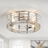 19 inch Caged Ceiling Fans with Crystal Lights Remote Control, Low Profile Flush Mount Ceiling Fan with 7 Reversible Blades, DC Motor, Modern Enclosed Ceiling Fan with Light for Bedroom